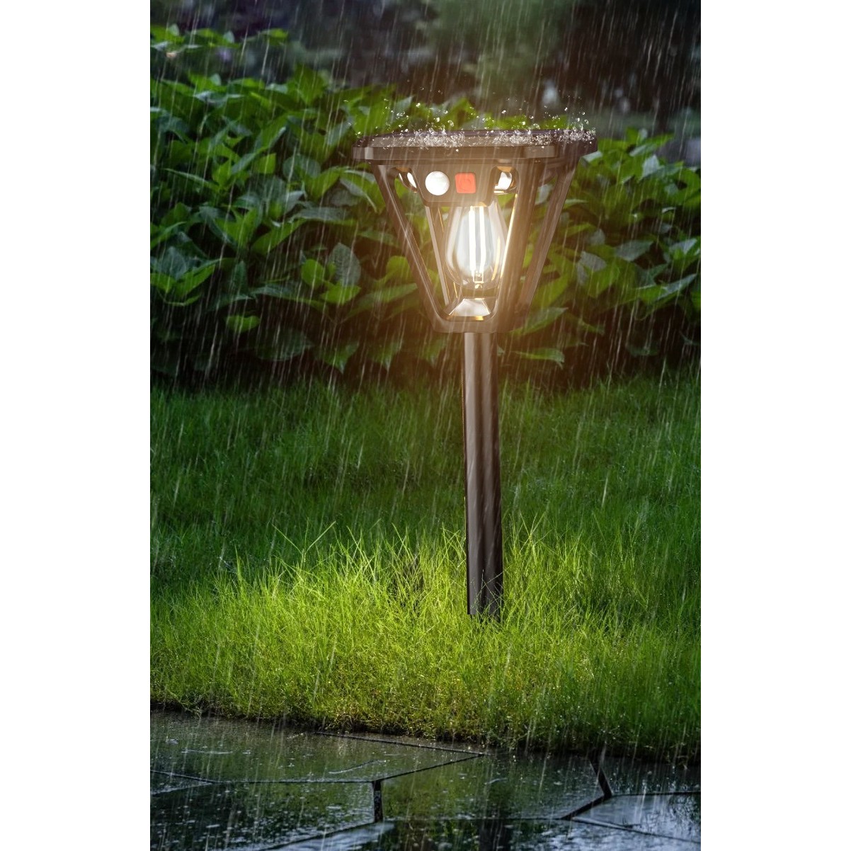 Lampa Solara LED, , Tip Felinar, pentru Perete/Sol, 10.8 x 12.3 x 46 cm, 3 Moduri, Lumina Calda, din ABS si PP, Negru - imagine 4