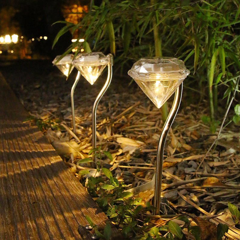 Lampa solara LED tip Diamant pentru gradina , inaltime 30 cm, 2V, ABS, 600mAh, alb cald - imagine 3