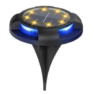 Lampa solara LED tip spot pentru gradina , cu 4 leduri laterale multicolore si 8 leduri principale alb cald, IP65, material ABS, baterie 2V, 700 mah, 11x13.5 cm, multicolor