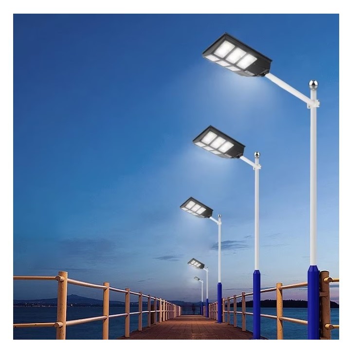 Lampa solara stradala , cu telecomanda, senzor de miscare si lumina, suport prindere, 480 LED-uri, IP65, ABS, 15AH, 300W, temperatura culoare 6500K, 44.6x34.8x7.2 cm, autonomie 10-12 ore, negru - imagine 4