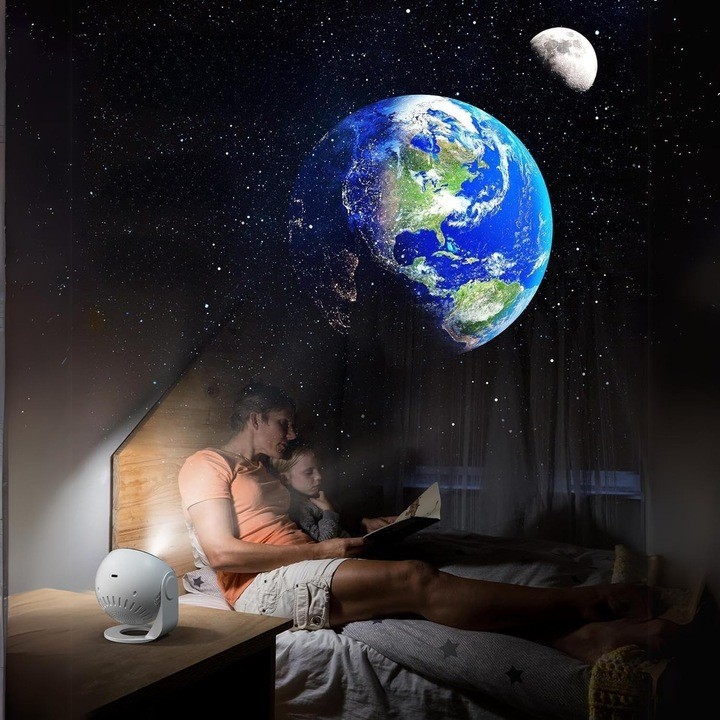 Lampa Tip Proiector Galaxie, , pentru Dormitor, Tematica Cer Instelat, Model Glob, HD, Rotire 360 de Grade, 13 Imagini, Incarcare USB, 5 W, 11.2x10.8x10.9 cm, Alb - imagine 4