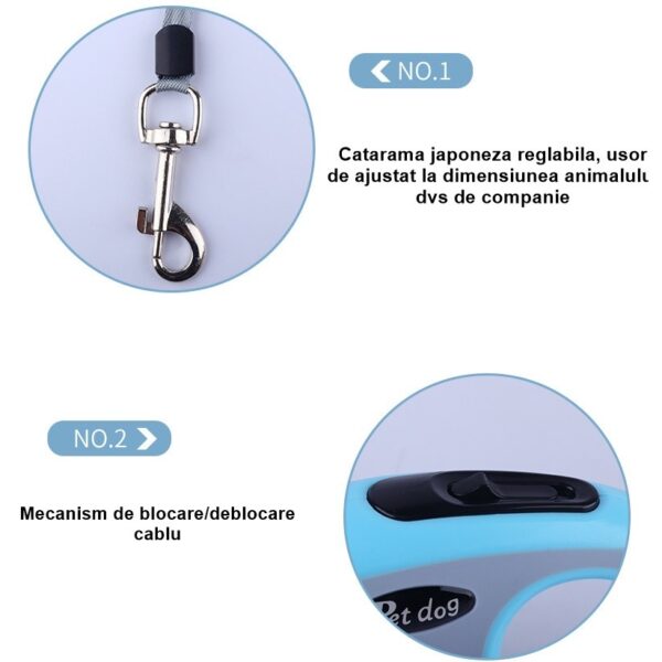 Lesa Automata Retractabila, , pentru Caini, 3m, 20 kg, ABS, Verde/Bleu, 8x12x4 cm - imagine 2