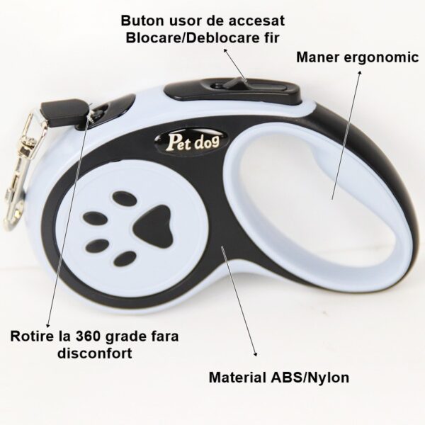 Lesa Automata Retractabila, , pentru Caini, 3m, 20 kg, ABS, Negru/Bleu, 8x12x4 cm - imagine 3