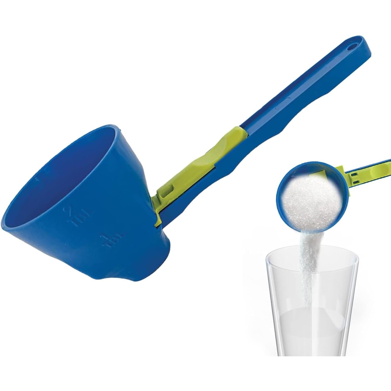 Lingura Gradata, , Tip Palnie, din Plastic, Coada Lunga, 8 x 8 x 3 cm, Albastru/Verde - imagine 4