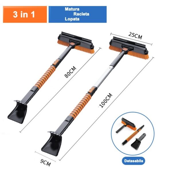 Lopata pentru zapada , 3 in 1, Perie si Racleta, Rotativa, Telescopica, Detasabila, Material Aluminiu si ABS, 100 x 25 cm, negru - imagine 2