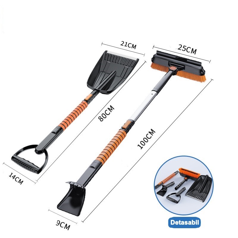 Lopata pentru zapada , 5 in 1, Perie, Racleta, 2 tipuri de Lopeti, Rotativa, Telescopica, Detasabila, Material Aluminiu si ABS, 100 x 25 cm, negru - imagine 2