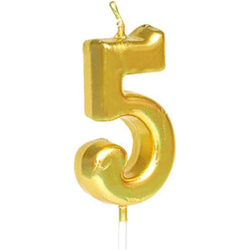 Lumanare de Tort, , Model Cifra 5, Party, 4.5 x 2.5 cm, din Parafina, Auriu