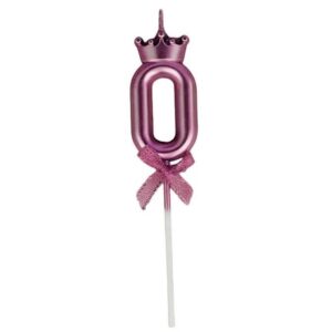 Lumanare Cifra 0, , Model Coroana cu Fundita, Pentru Tort, 6 x 2.5 cm Mov
