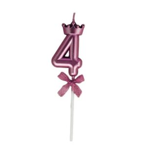 Lumanare Cifra 4, , Model Coroana cu Fundita, Pentru Tort, 6 x 2.5 cm Mov