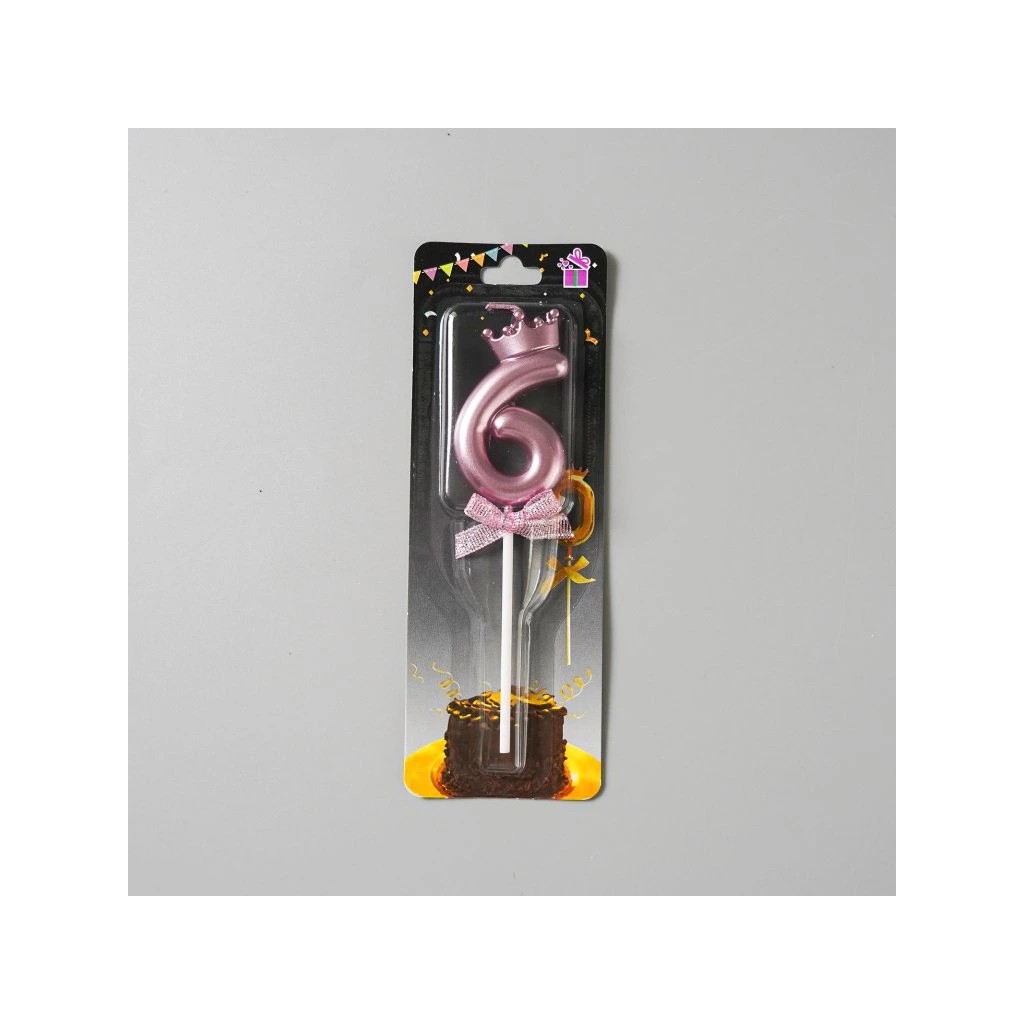 Lumanare Cifra 6, , Model Coroana cu Fundita, Pentru Tort, 6 x 2.5 cm Mov - imagine 2