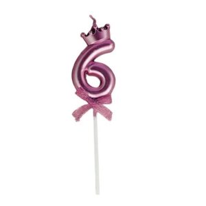 Lumanare Cifra 6, , Model Coroana cu Fundita, Pentru Tort, 6 x 2.5 cm Mov