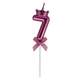 Lumanare Cifra 7, , Model Coroana cu Fundita, Pentru Tort, 6 x 2.5 cm Mov