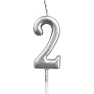 Lumanare de Tort, , Model Cifra 2, Party, 4.5 x 2.5 cm, din Parafina, Argintiu