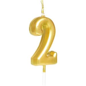 Lumanare de Tort, , Model Cifra 2, Party, 4.5 x 2.5 cm, din Parafina, Auriu