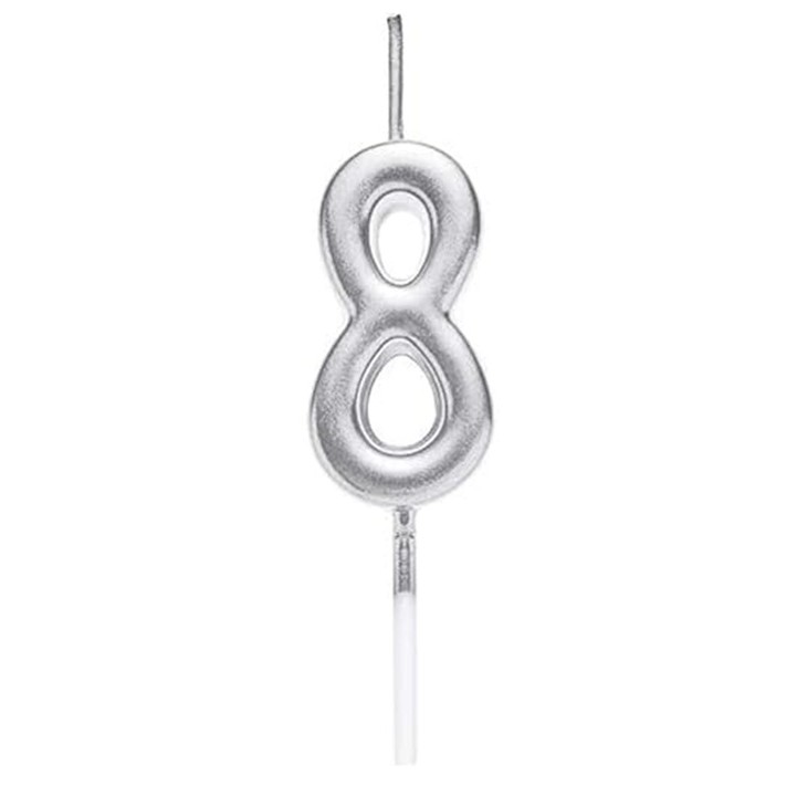 Lumanare de Tort, , Model Cifra 8, Party, 4.5 x 2.5 cm, din Parafina, Argintiu