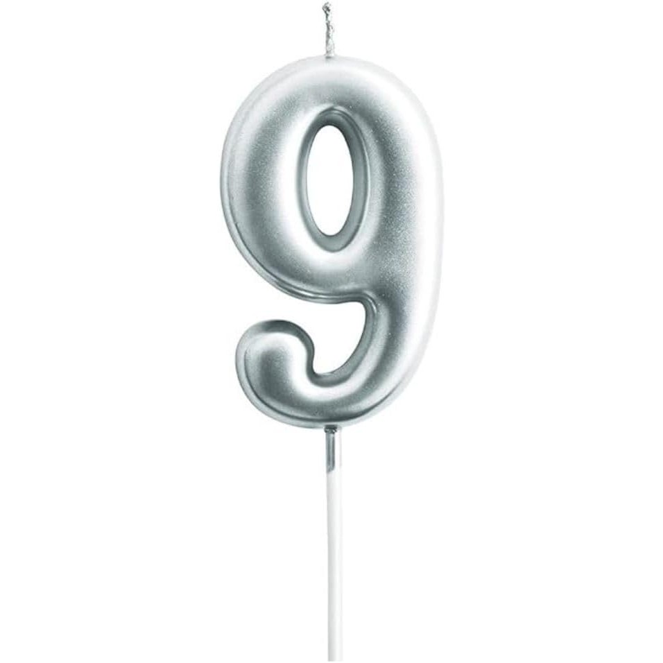 Lumanare de Tort, , Model Cifra 9, Party, 4.5 x 2.5 cm, din Parafina, Argintiu
