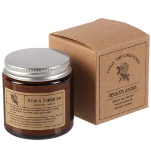 Lumanare Parfumata, , Model Borcan Maro, Aroma de Sare de Mare, din Ceara Vegetala, 6 x 6.5 x 6.5 cm, Maro