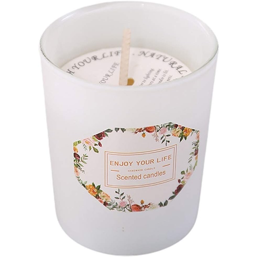 Lumanare Parfumata, , Model Pahar Alb Mat, Aroma de Ceai Verde si Floare de Portocal, din Ceara de Soia, 6.2 x 5.2 cm, Alb