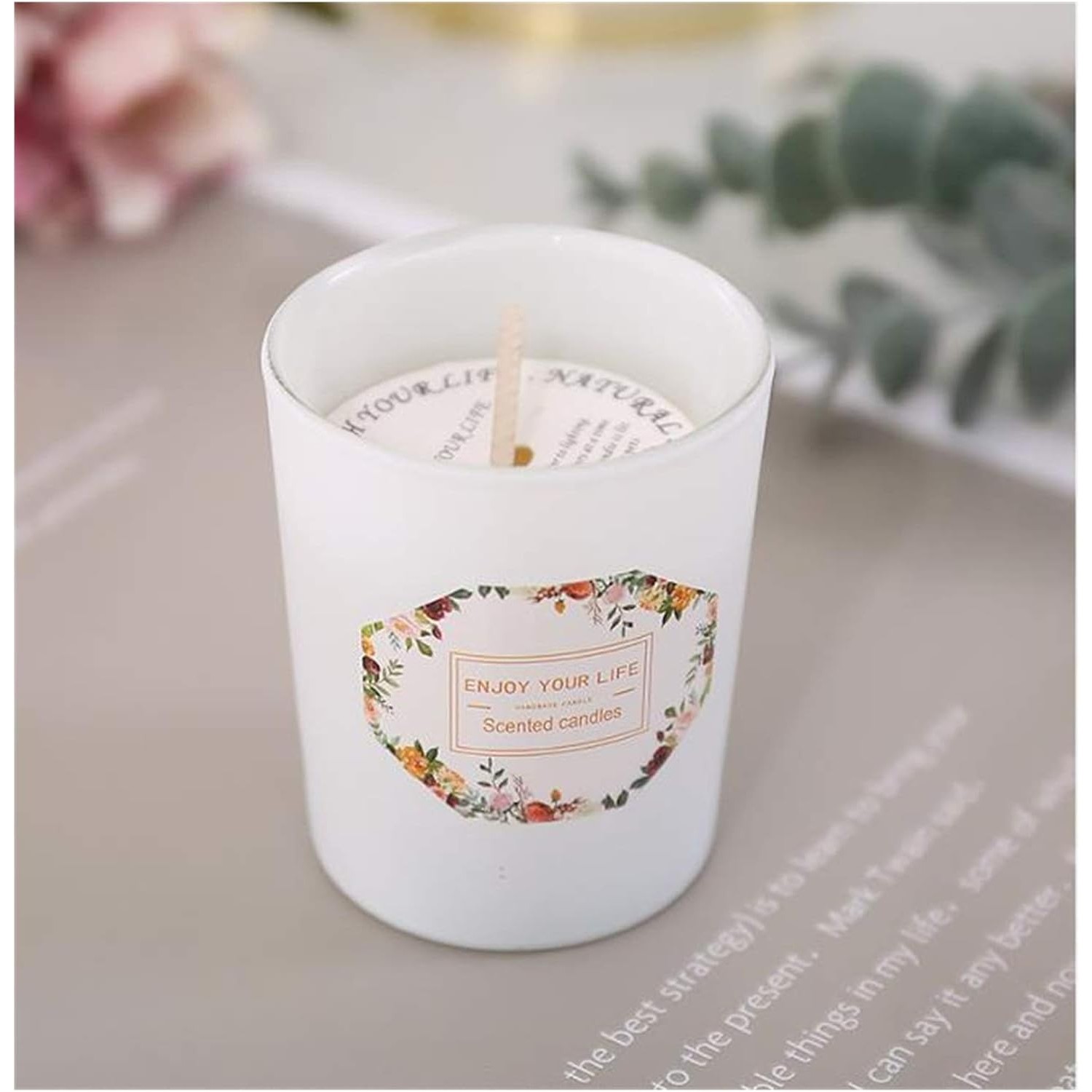 Lumanare Parfumata, , Model Pahar Alb Mat, Aroma de Ceai Verde si Floare de Portocal, din Ceara de Soia, 6.2 x 5.2 cm, Alb - imagine 3