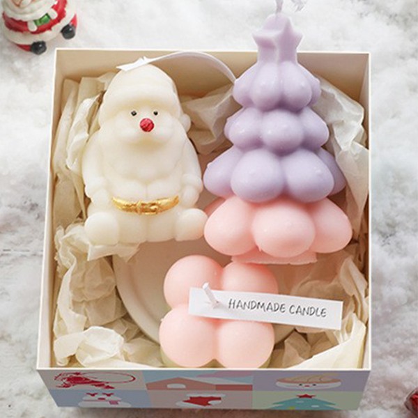 Lumanari Parfumate de Craciun, , Gift Box Set cu 3 Lumanari Aromaterapie, 11 x 11 x 7.5 cm, Mov Roz - imagine 2