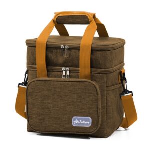 Geanta Termica, , 2 Compartimente Separate, Multifunctionala, Impermeabila, Manere si Curea de Umar, 25.5x18x30 cm, Maro