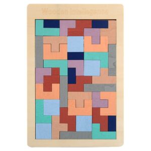 Puzzle Montessori, , din Lemn, Tip Tetris, +36 Luni, Forme Neregulate, 40 Piese, 26.5 x 17.7 cm, Multicolor Pastelat
