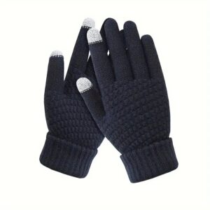 Manusi de Dama, , Functie Touchscreen (ecran tactil), Material Acril Tricotat, Manseta Elastica, Interior Catifelat, Marime Universala, Albastru Marin