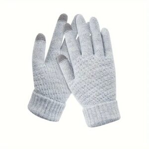 Manusi de Dama, , Functie Touchscreen (ecran tactil), Material Acril Tricotat, Manseta Elastica, Interior Catifelat, Marime Universala, Gri