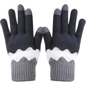 Manusi de Dama, , Model Ondulat, Functie Touchscreen (ecran tactil), Material Acril Tricotat, Manseta Elastica, Interior Catifelat, Marime Universala, Gri/Alb