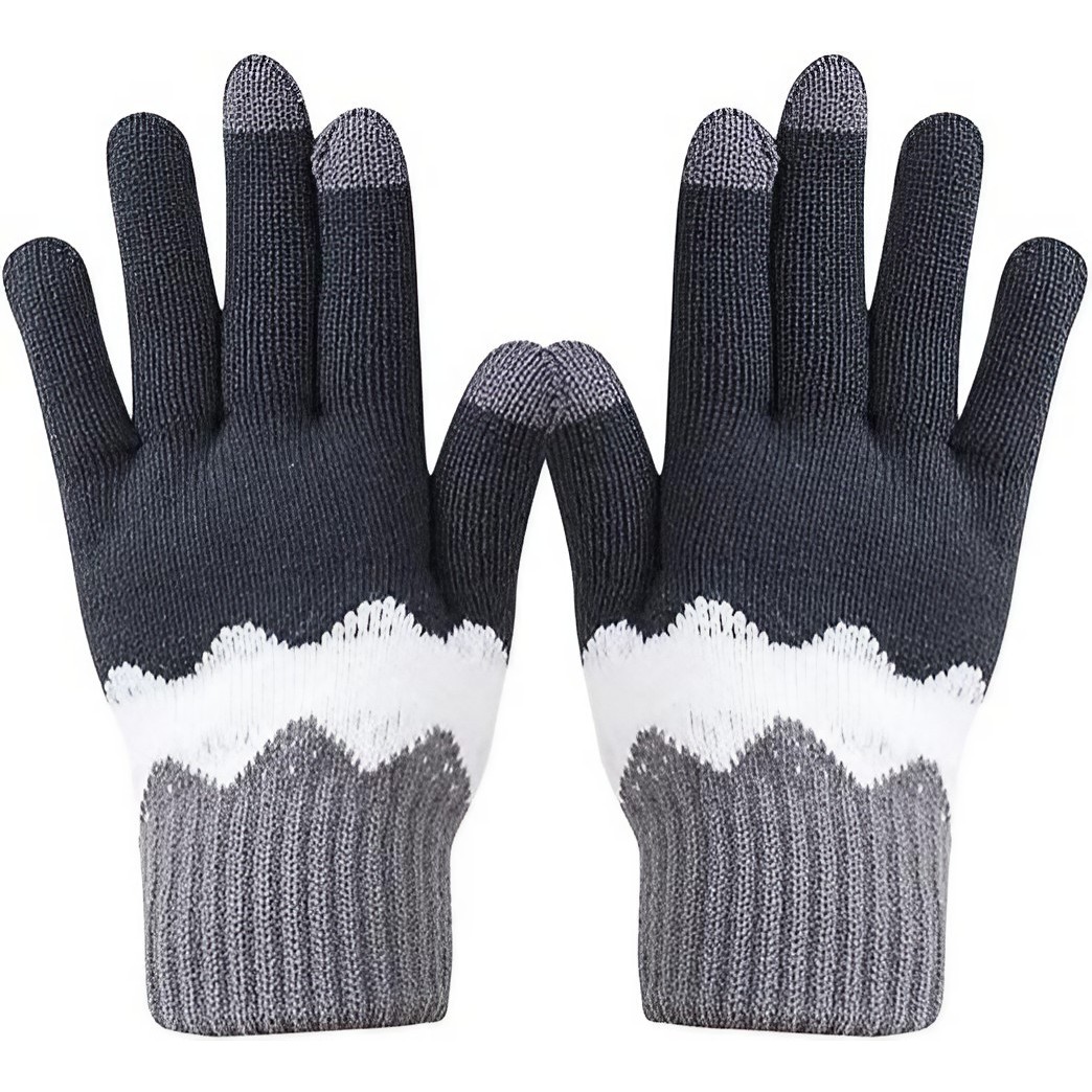 Manusi de Dama, , Model Ondulat, Functie Touchscreen (ecran tactil), Material Acril Tricotat, Manseta Elastica, Interior Catifelat, Marime Universala, Gri/Alb