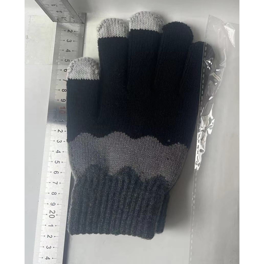 Manusi de Dama, , Model Ondulat, Functie Touchscreen (ecran tactil), Material Acril Tricotat, Manseta Elastica, Interior Catifelat, Marime Universala, Negru/Gri - imagine 2