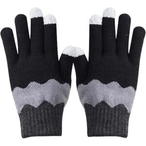 Manusi de Dama, , Model Ondulat, Functie Touchscreen (ecran tactil), Material Acril Tricotat, Manseta Elastica, Interior Catifelat, Marime Universala, Negru/Gri