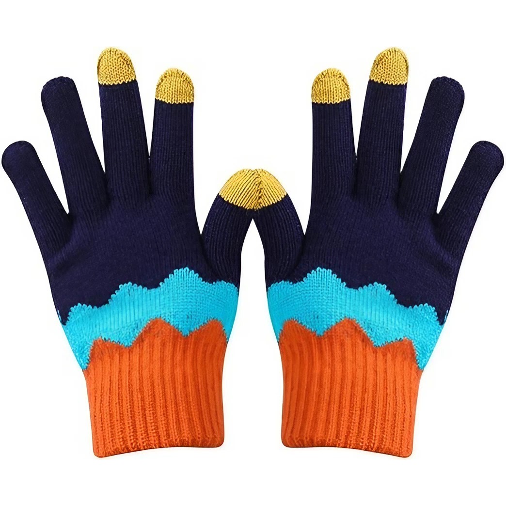 Manusi de Dama, , Model Ondulat, Functie Touchscreen (ecran tactil), Material Acril Tricotat, Manseta Elastica, Interior Catifelat, Marime Universala, Portocaliu/Albastru