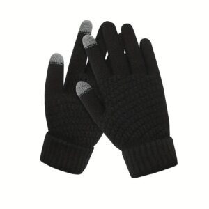 Manusi de Dama, , Functie Touchscreen (ecran tactil), Material Acril Tricotat, Manseta Elastica, Interior Catifelat, Marime Universala, Negru