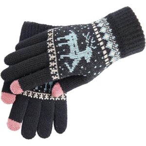 Manusi de Dama, , Model Ren, Functie Touchscreen (ecran tactil), Material Acril Tricotat, Manseta Elastica, Interior Catifelat, Marime Universala, Negru