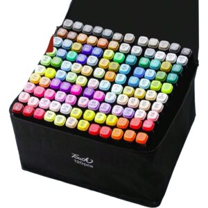 Markere cu Alcool Touch Room, , Paleta mare Set de 120+ de Culori, Capat Lat si Capat Precis, Geanta Inclusa, Multicolor