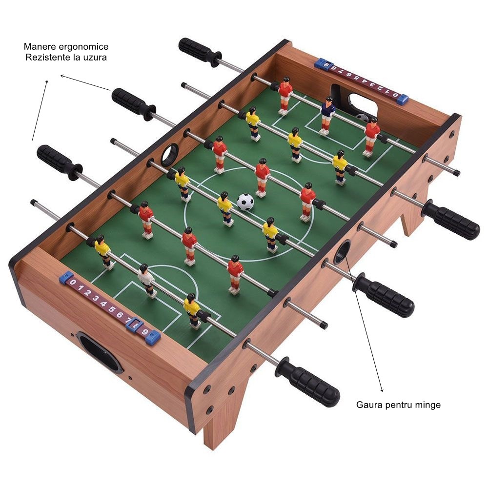 Masa de Fotbal cu Teren si 18 Jucatori , 6 Manere, cu Tablou pentru Scor, din Metal, Lemn si ABS, 69 x 36.5 x 23 cm, cu Picioruse, pentru copii/adulti - imagine 3