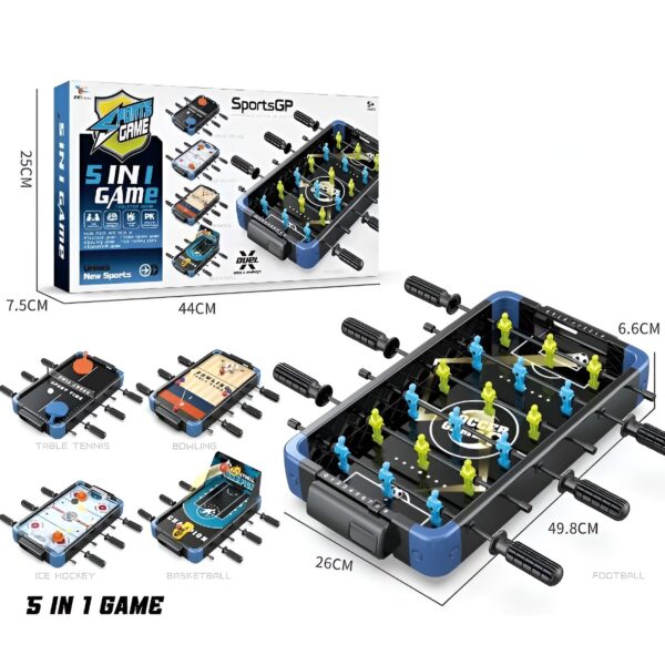 Masa de Joc 5in1  , cu Teren Schimbabil de Fotbal, Basket, Bowling, Curling si Hockey, cu Tablou Scor, din ABS, 49.8x26x6.6 cm, Design Multicolor, pentru Copii/ Adulti - imagine 2