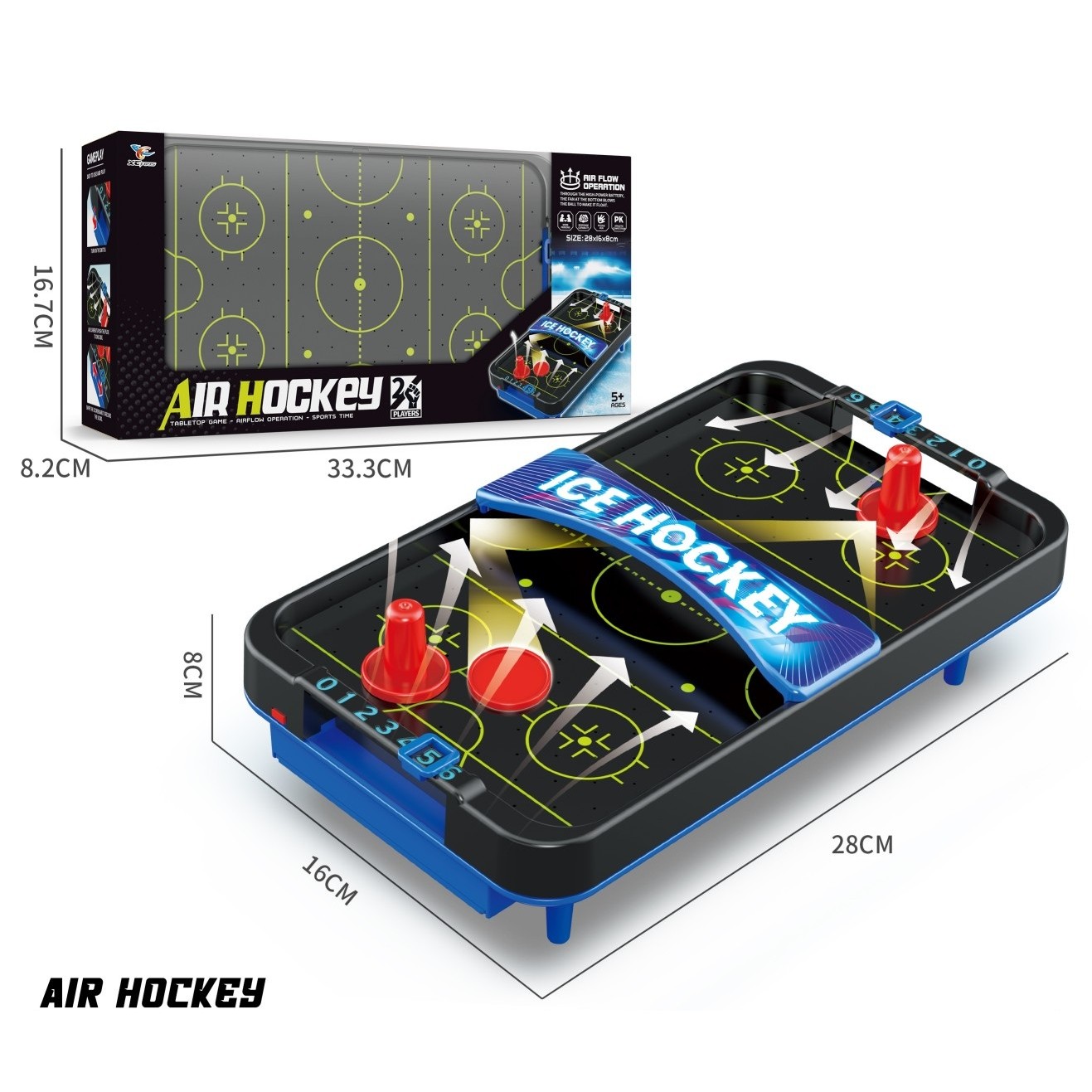 Masa Ice Hockey, , cu Tabela de Scor, 2 Pucuri, din ABS, pentru Adulti/Copii +5 Ani, 28 x 8 x 16 cm, Negru - imagine 2
