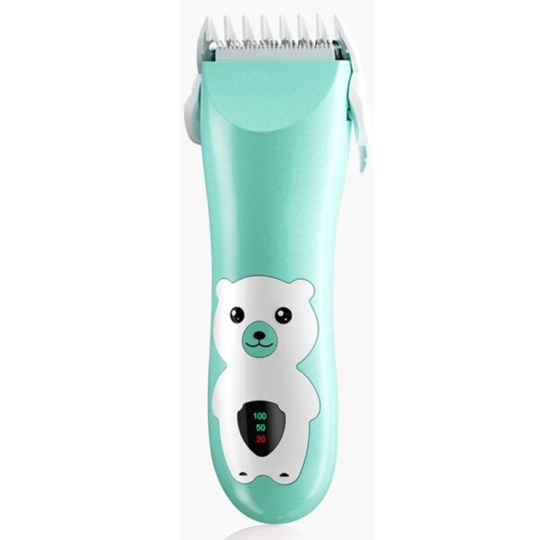 Masina De Tuns Bebelusi si Copii, , Display Digital, Lame Cermice si Inox, Fara Fir, Functie Anti Taiere, Silentios, 50 W, Rezistent la Apa, 2 Accesorii, Incarcator USB, Model Ursulet, Verde