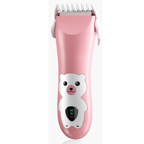 Masina De Tuns Bebelusi si Copii, , Display Digital, Lame Cermice si Inox, Fara Fir, Functie Anti Taiere, Silentios, 50 W, Rezistent la Apa, 2 Accesorii, Incarcator USB, Model Ursulet, Roz