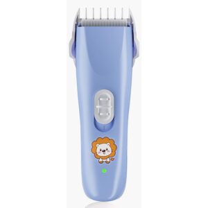 Masina De Tuns Bebelusi si Copii, , Lame Cermice si Inox, Fara Fir, Functie Anti Taiere, Silentios, 50 W, Rezistent la Apa, 2 Accesorii, Incarcator USB, Model Leu, Albastru