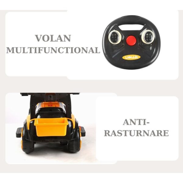Masinuta Electrica , Tip Excavator, Brat Electric cu Maneta de Control, Spatar si Bare Laterale, Sistem Muzica si Lumini, 2-7 Ani, 72 x 34 x 45 cm, Portocaliu - imagine 2