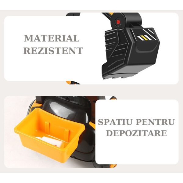 Masinuta Electrica , Tip Excavator, Brat Electric cu Maneta de Control, Spatar si Bare Laterale, Sistem Muzica si Lumini, 2-7 Ani, 72 x 34 x 45 cm, Portocaliu - imagine 3