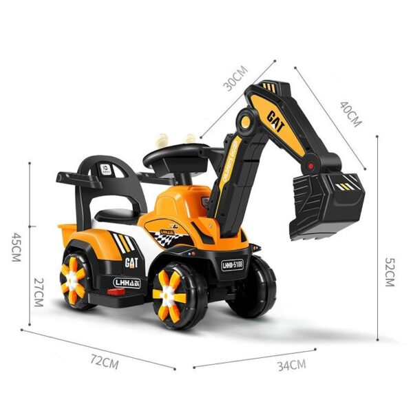 Masinuta Electrica , Tip Excavator, Brat Electric cu Maneta de Control, Spatar si Bare Laterale, Sistem Muzica si Lumini, 2-7 Ani, 72 x 34 x 45 cm, Portocaliu - imagine 4