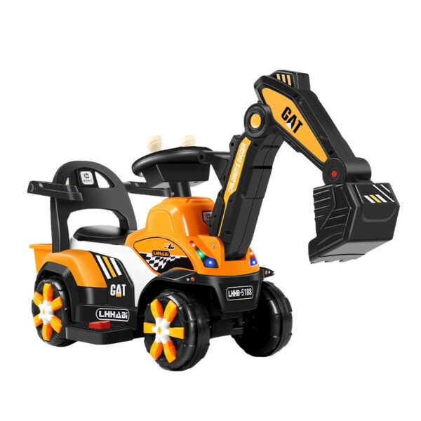 Masinuta Electrica , Tip Excavator, Brat Electric cu Maneta de Control, Spatar si Bare Laterale, Sistem Muzica si Lumini, 2-7 Ani, 72 x 34 x 45 cm, Portocaliu