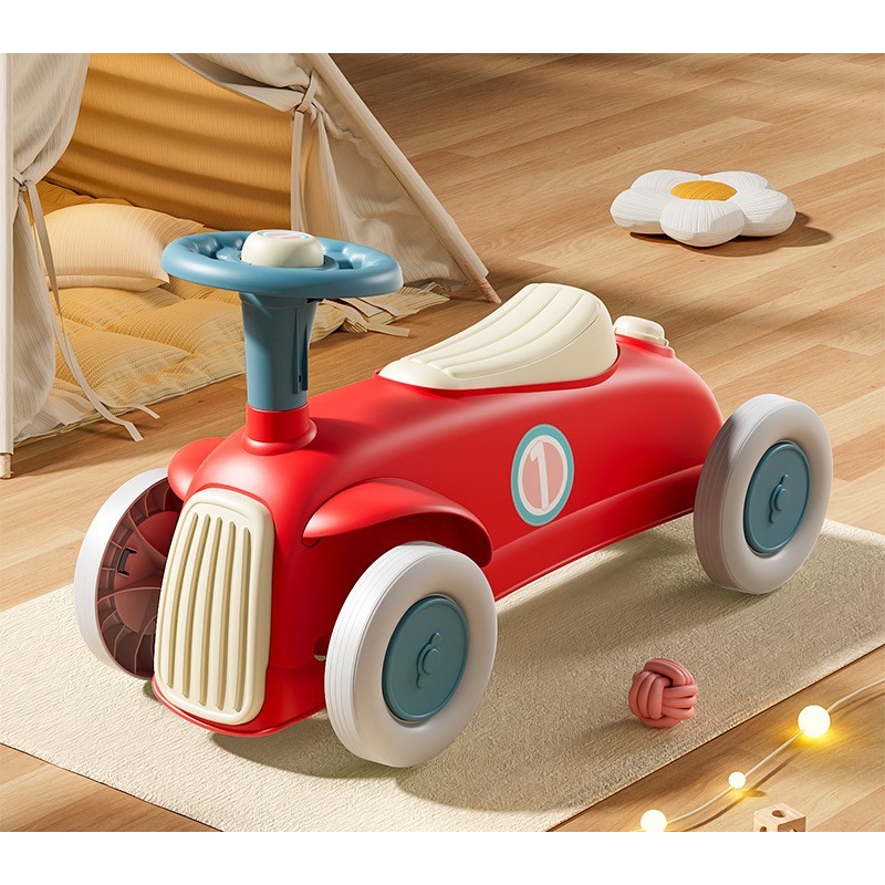 Masinuta Ride-On , cu Sistem Anti-Rasturnare, Claxon pe Volan, 1-6 Ani, 60 x 28 x 34 cm, Rosu-Crem - imagine 2