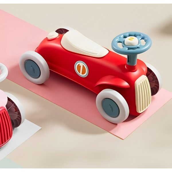 Masinuta Ride-On , cu Sistem Anti-Rasturnare, Claxon pe Volan, 1-6 Ani, 60 x 28 x 34 cm, Rosu-Crem - imagine 4
