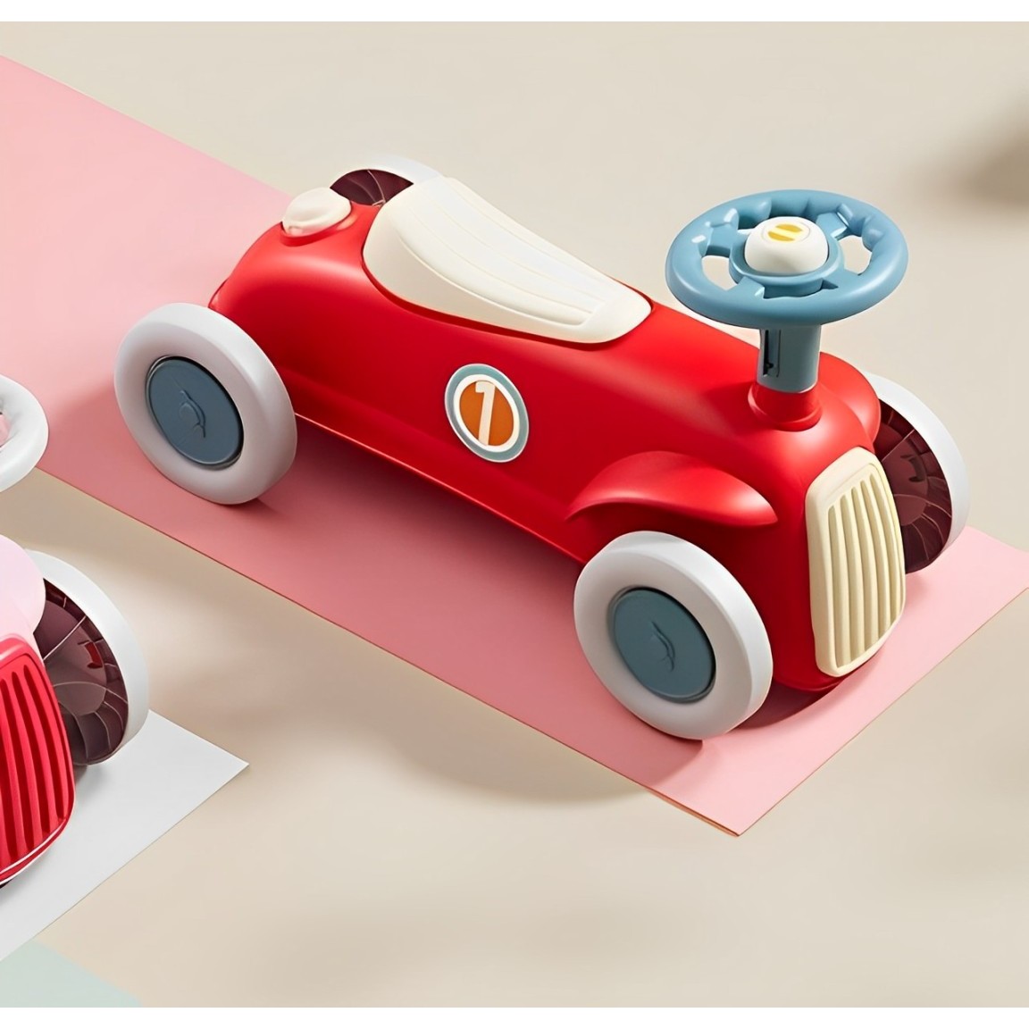 Masinuta Ride-On , cu Sistem Anti-Rasturnare, Claxon pe Volan, 1-6 Ani, 60 x 28 x 34 cm, Rosu-Crem - imagine 4