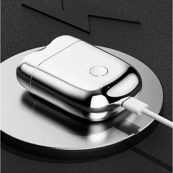 Mini Aparat de Ras Electric, , din ABS cu Fibra de Carbon, Portabil, Cap Rotativ Detasabil cu 2 Lame de Otel, Rezistent la Apa, Incarcare Type-C, Autonomie 45 min, Argintiu - imagine 3